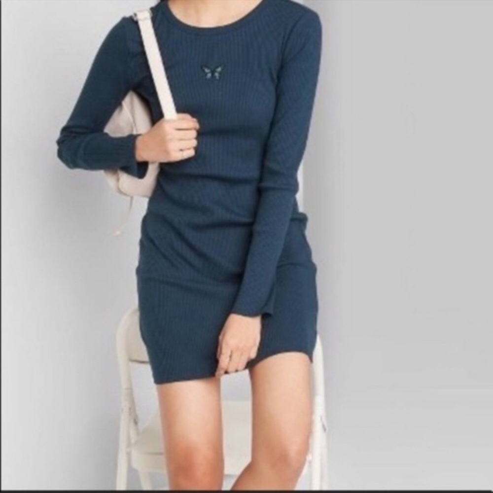 New Wild Fable Y2K Bodycon Dress Ribbed Long Sleeve